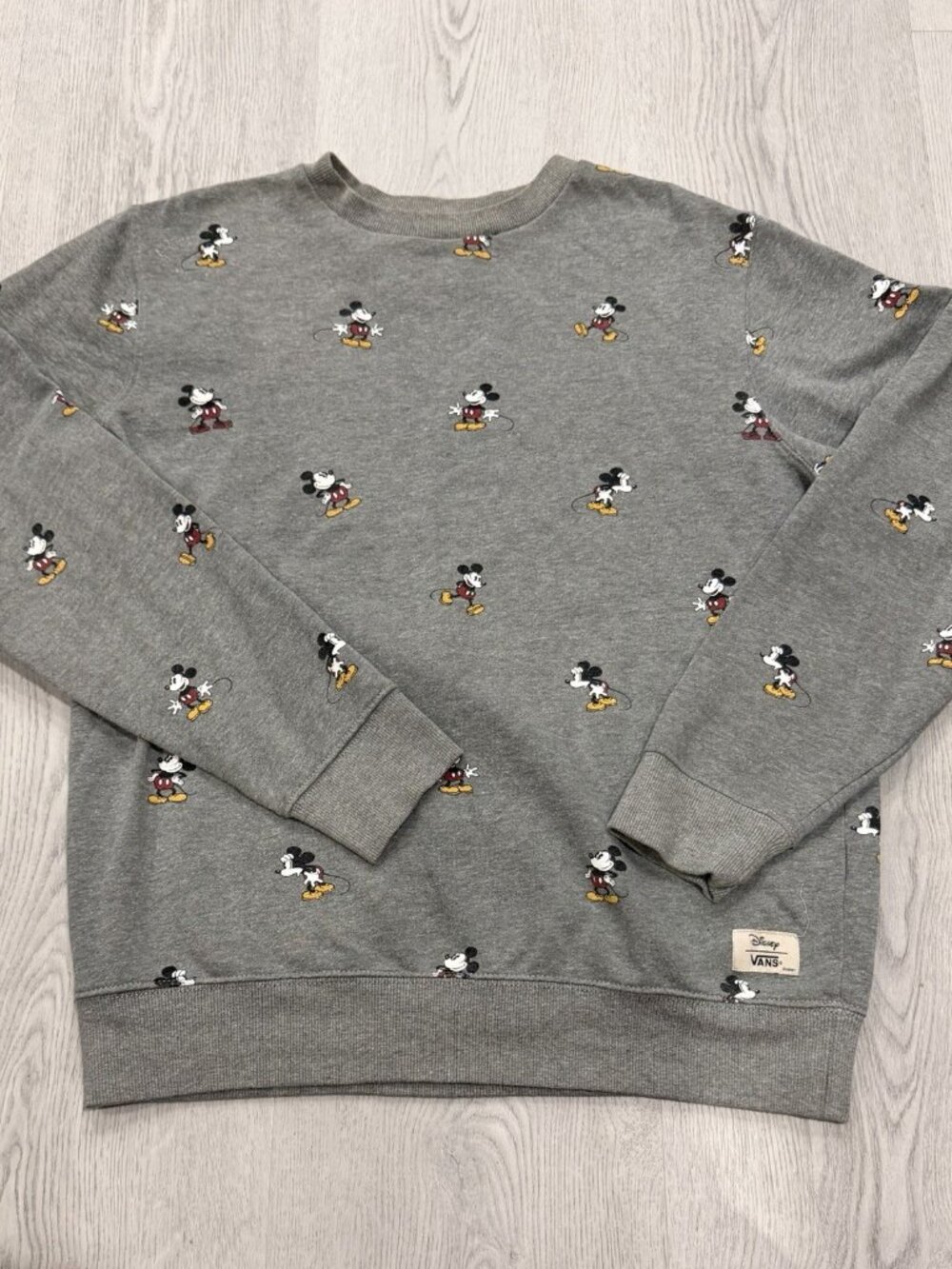 VANS Disney Mickey Mouse Sweatshirt Size Small Gray Allover Print Crewneck